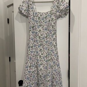 Altar'd State White Floral Maxi Dress with Puff Sleeves